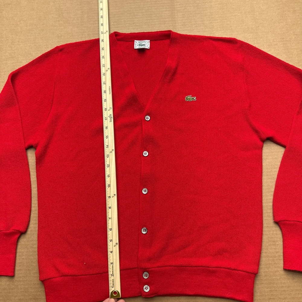 Izod Lacoste Vintage USA Cardigan Sweater Mens Sz L Red Pullover Long Sleeve - Picture 5 of 7